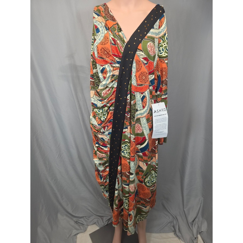 Ashro Paisley Maxi Dress Women XXL Multicolor NWT Studded Ruched Asymmetric Boho